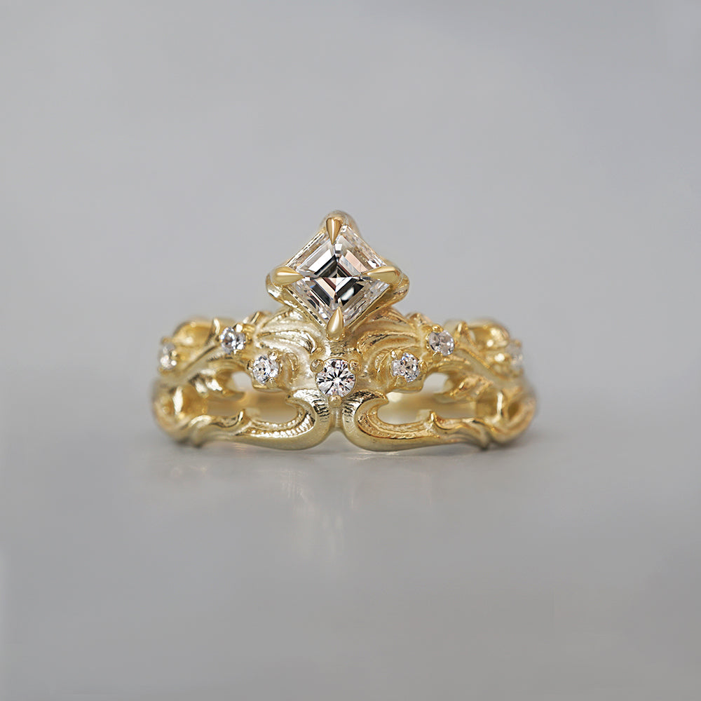 One Of A Kind: Ignis Asscher Diamond Ring in 14K and 18K Gold