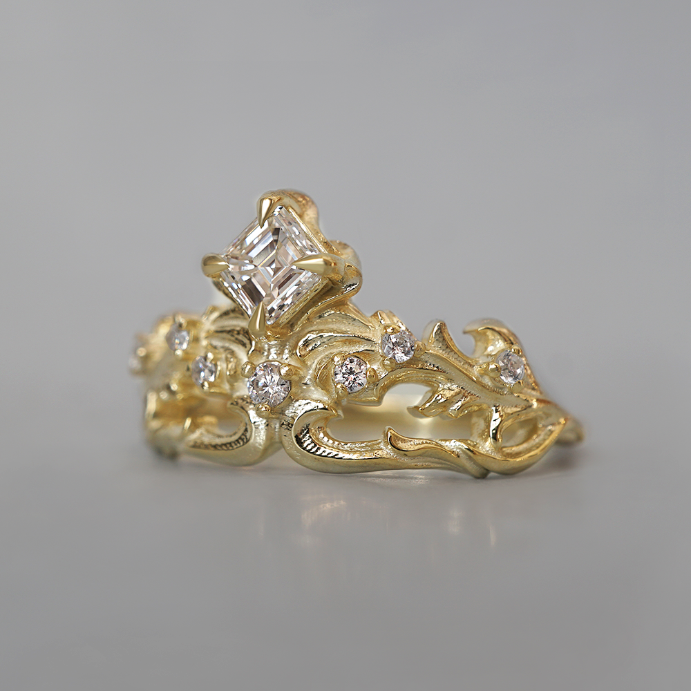 One Of A Kind: Ignis Asscher Diamond Ring in 14K and 18K Gold