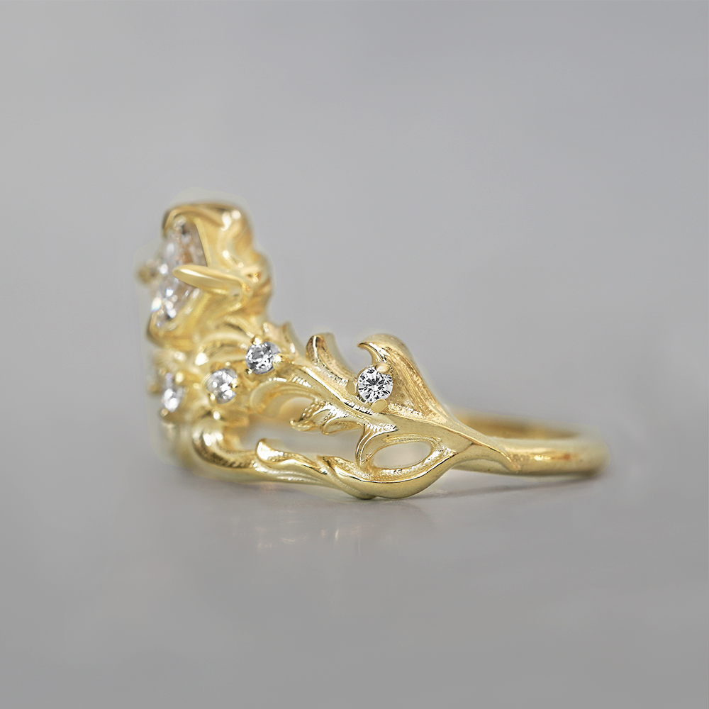 One Of A Kind: Ignis Asscher Diamond Ring in 14K and 18K Gold