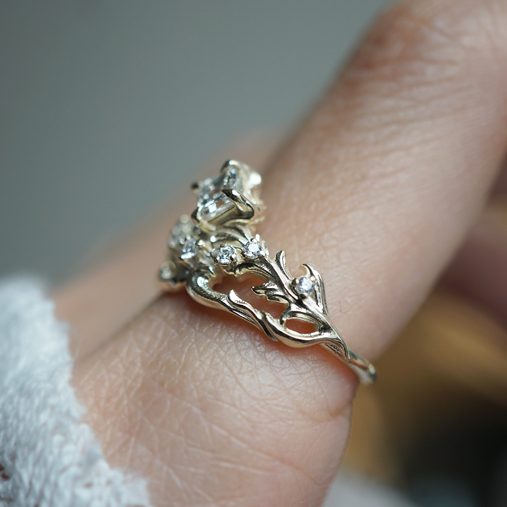 One Of A Kind: Ignis Asscher Diamond Ring in 14K and 18K Gold