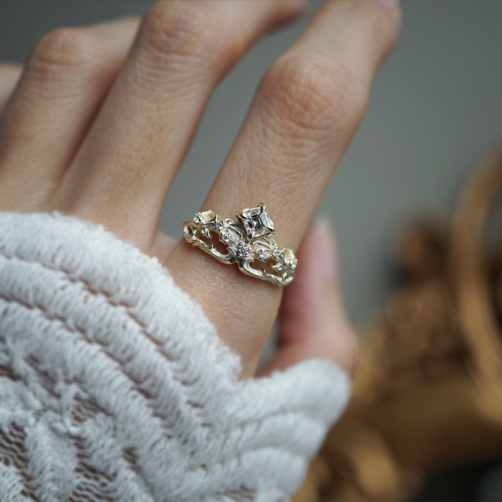 One Of A Kind: Ignis Asscher Diamond Ring in 14K and 18K Gold