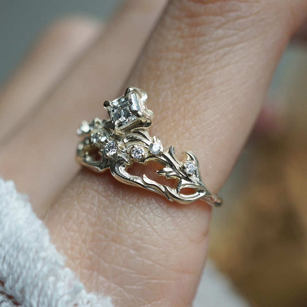 One Of A Kind: Ignis Asscher Diamond Ring in 14K and 18K Gold