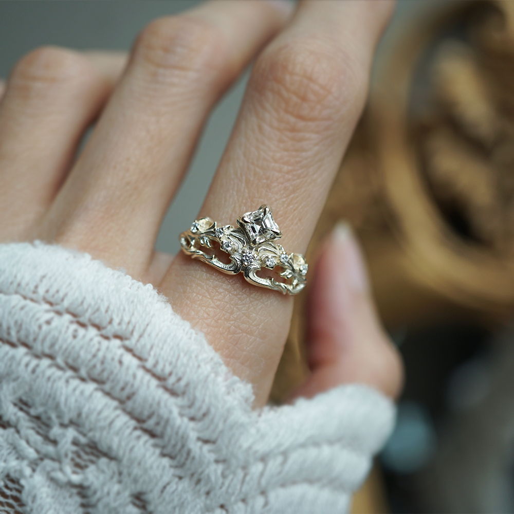 One Of A Kind: Ignis Asscher Diamond Ring in 14K and 18K Gold