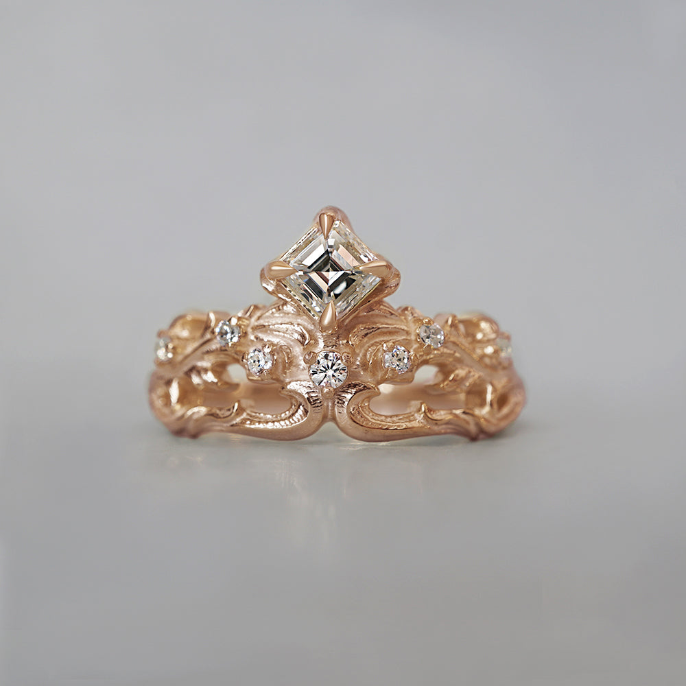 One Of A Kind: Ignis Asscher Diamond Ring in 14K and 18K Gold