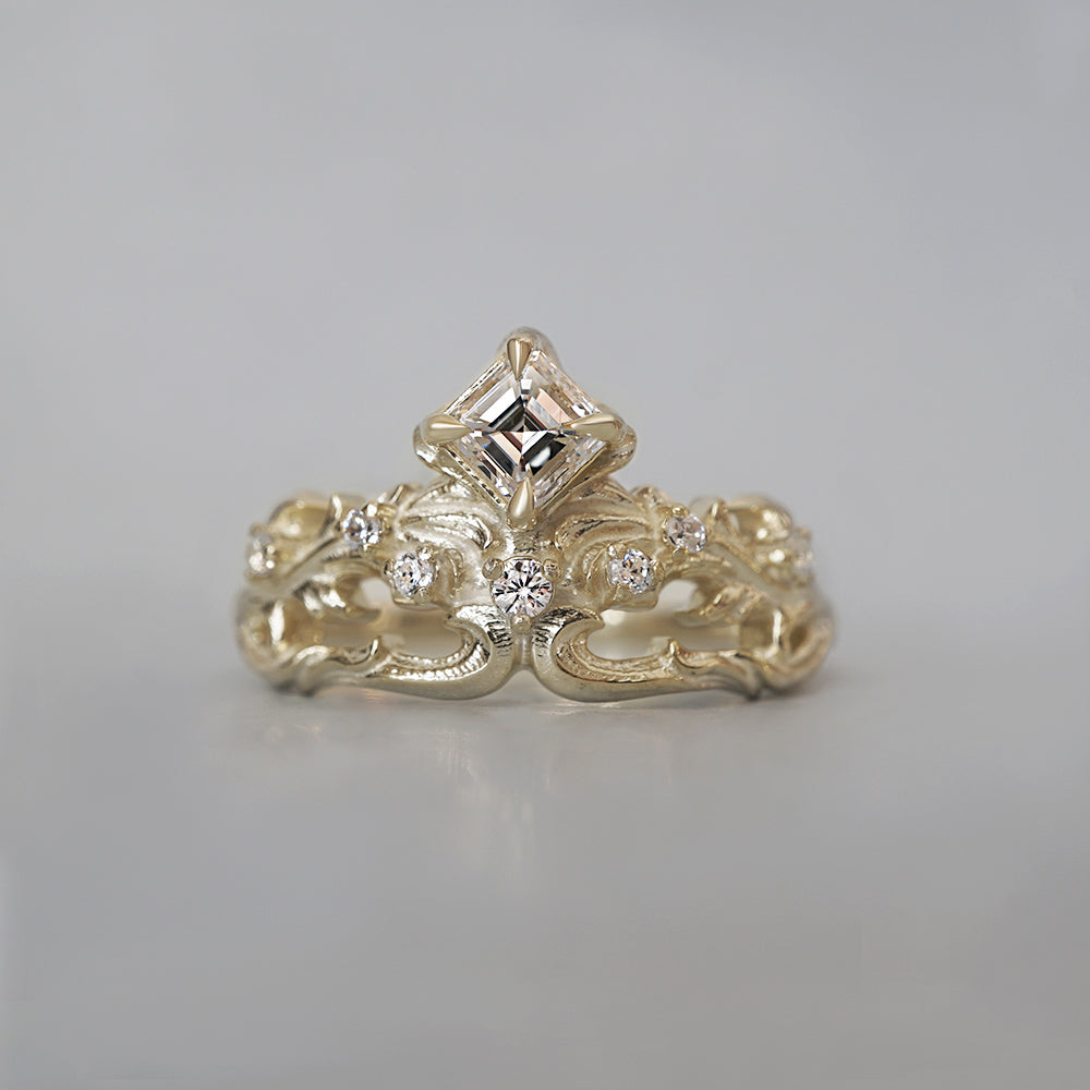 One Of A Kind: Ignis Asscher Diamond Ring in 14K and 18K Gold
