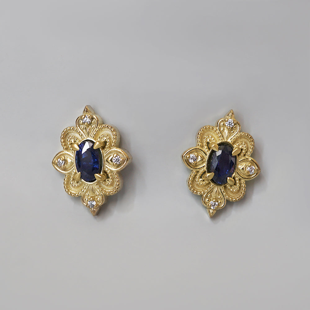 Jardin Blue Sapphire Studs in Sterling Silver and 14K Gold