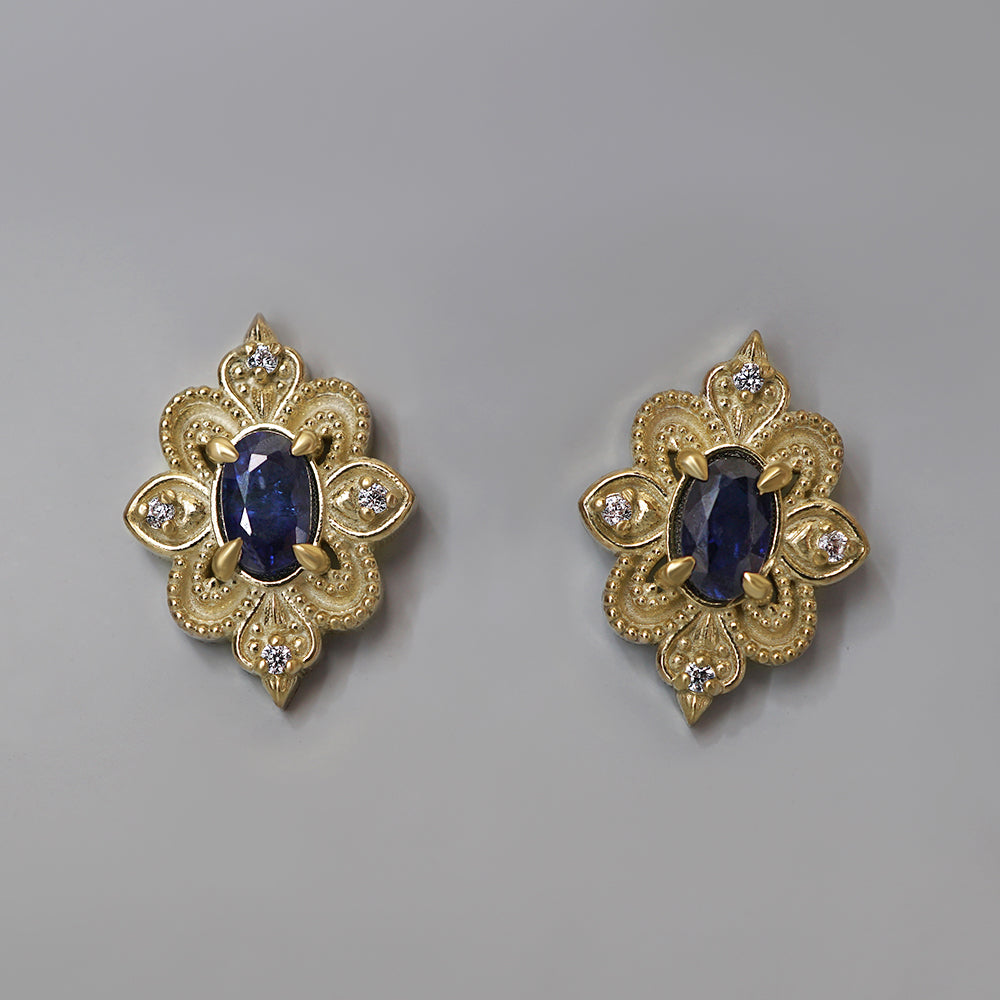 Jardin Blue Sapphire Studs in Sterling Silver and 14K Gold
