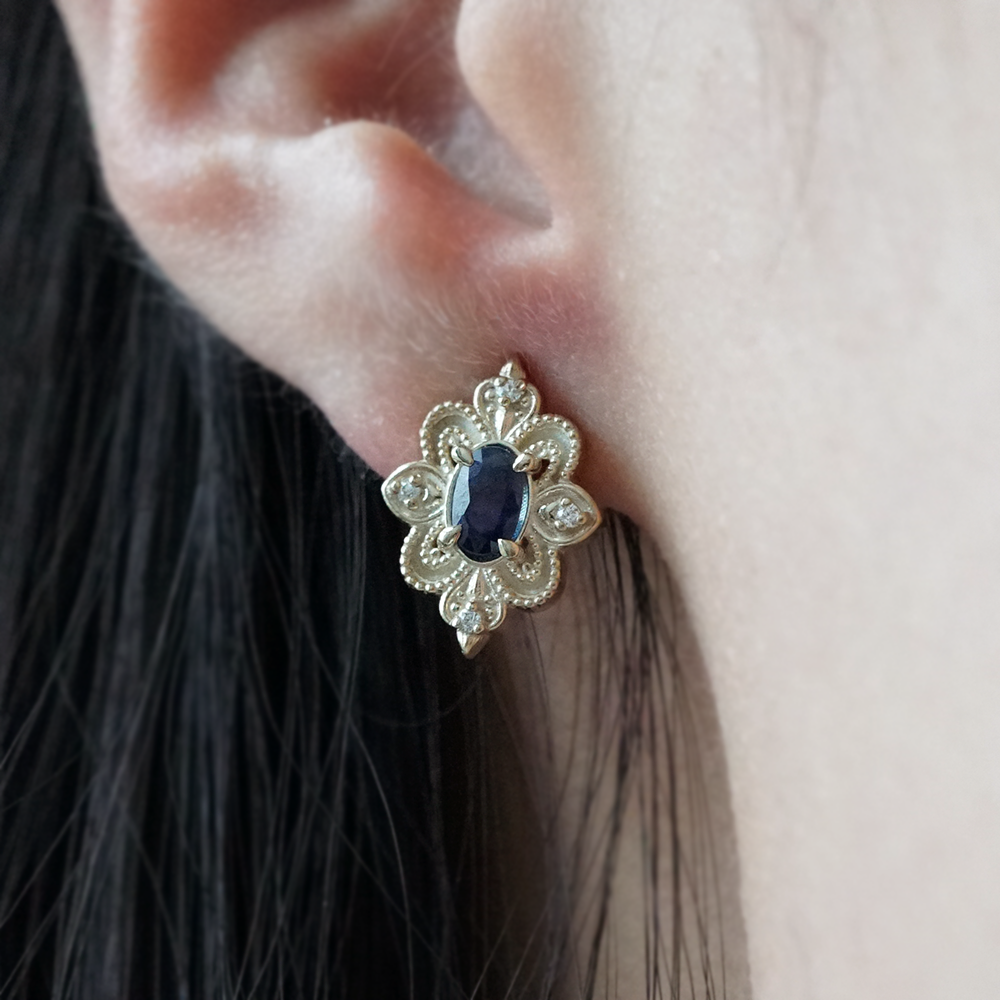 Jardin Blue Sapphire Studs in Sterling Silver and 14K Gold