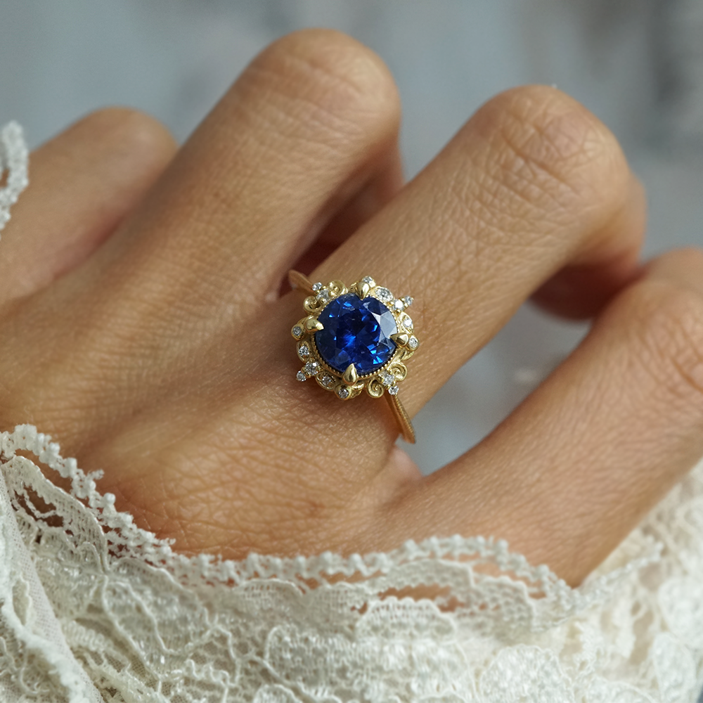 Limited Edition: Iselle Blue Kyanite Diamond Ring in 14K and 18K Gold