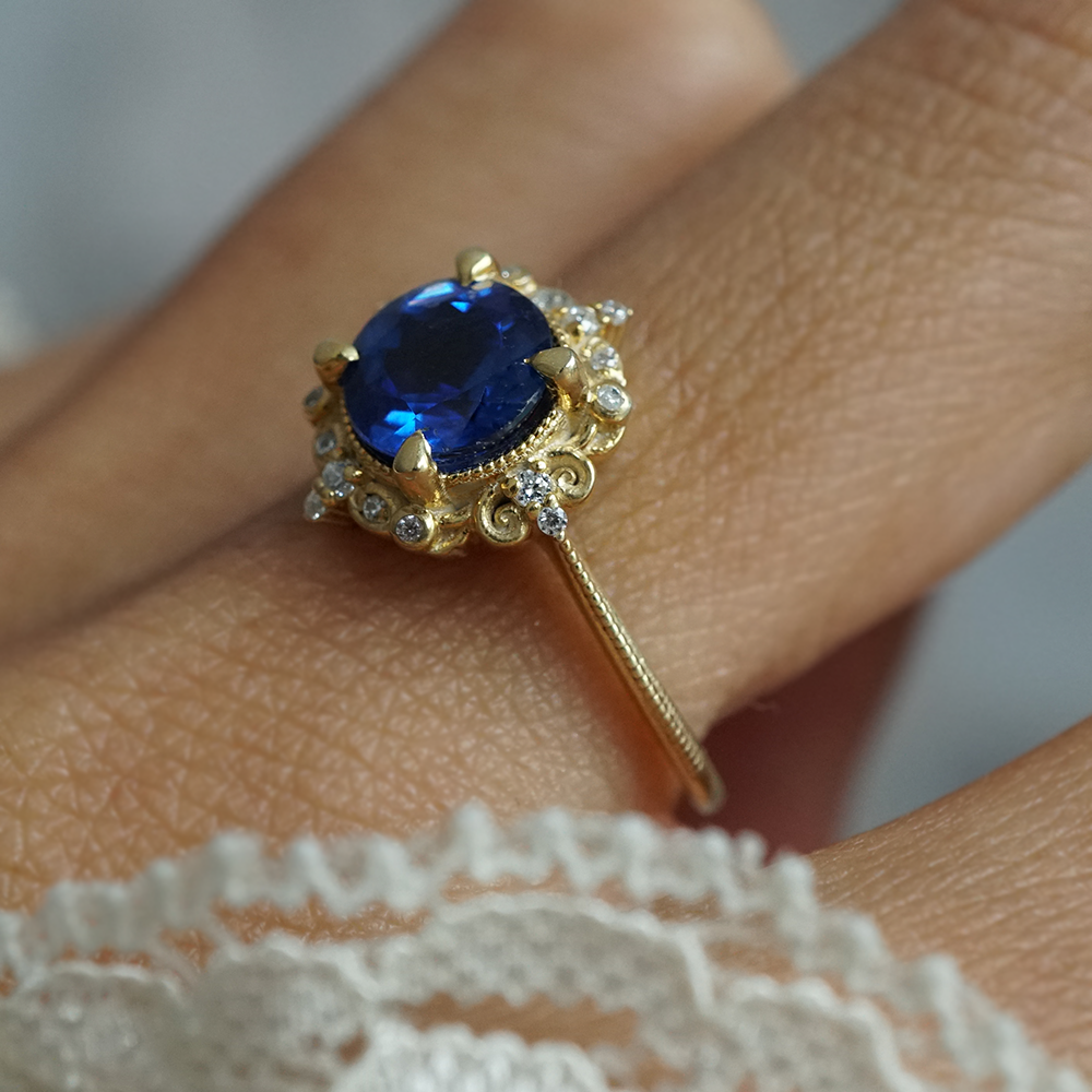 Limited Edition: Iselle Blue Kyanite Diamond Ring in 14K and 18K Gold