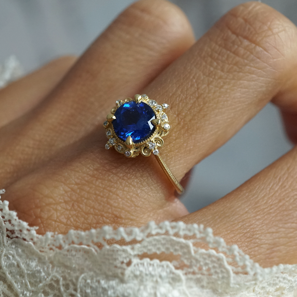 Limited Edition: Iselle Blue Kyanite Diamond Ring in 14K and 18K Gold