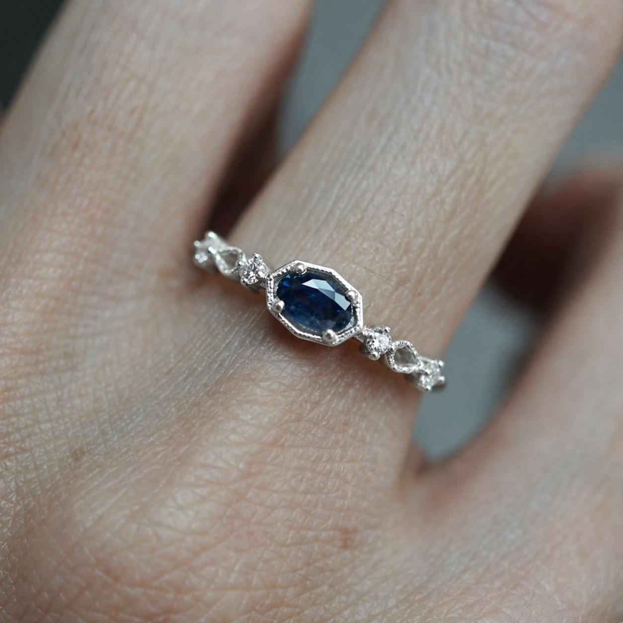 Lady of the Lake Blue Sapphire Ring in Sterling Silver