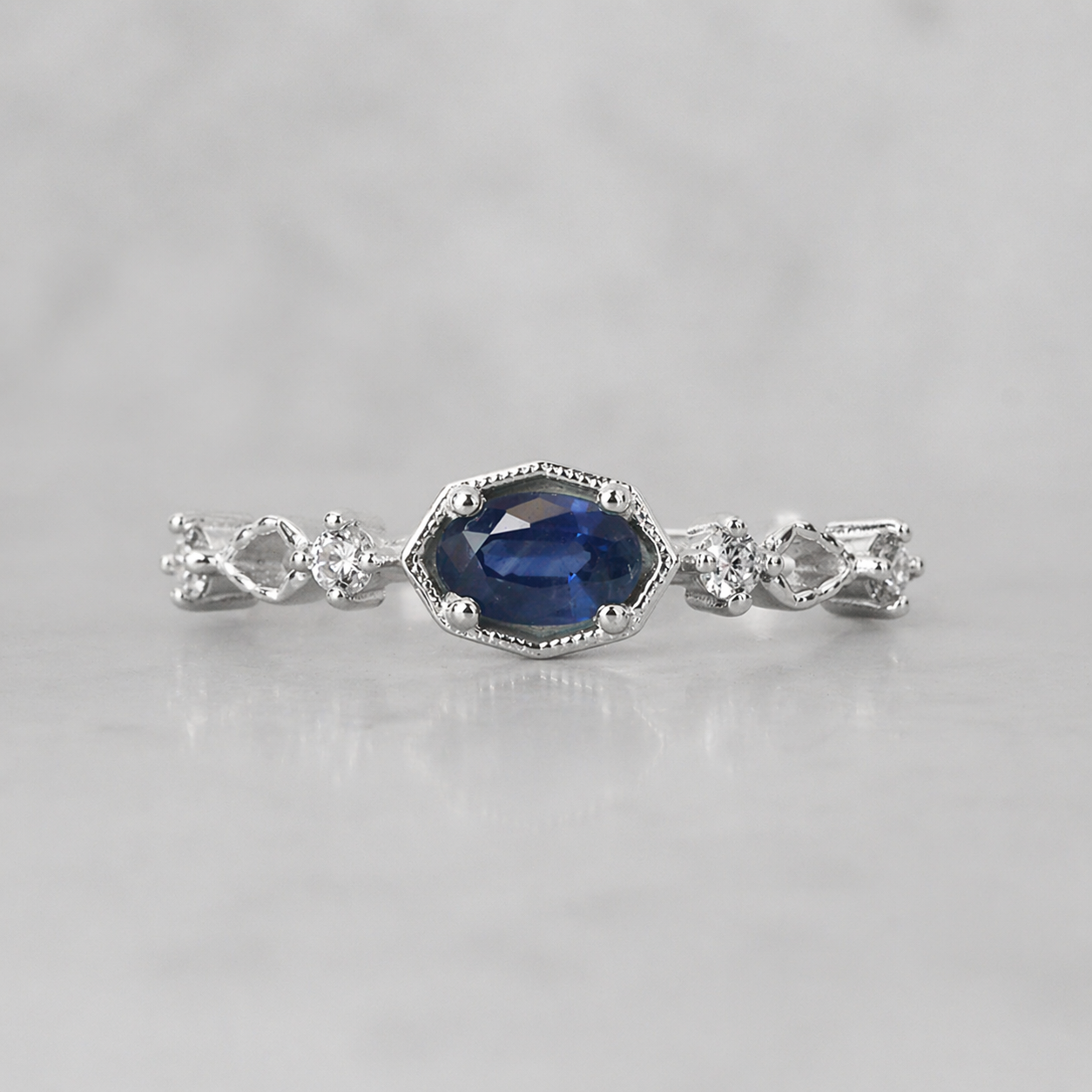 Lady of the Lake Blue Sapphire Ring in Sterling Silver