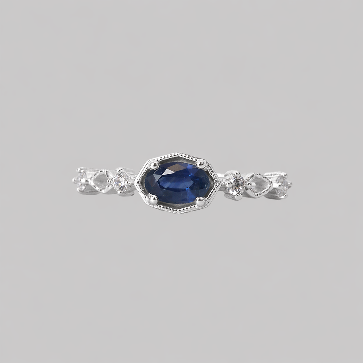 Lady of the Lake Blue Sapphire Ring in Sterling Silver