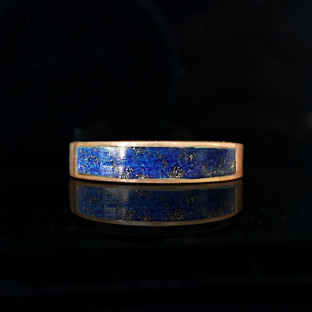 Lapis Lazuli Ring Band in Sterling Silver and 14K Gold, 3.5mm