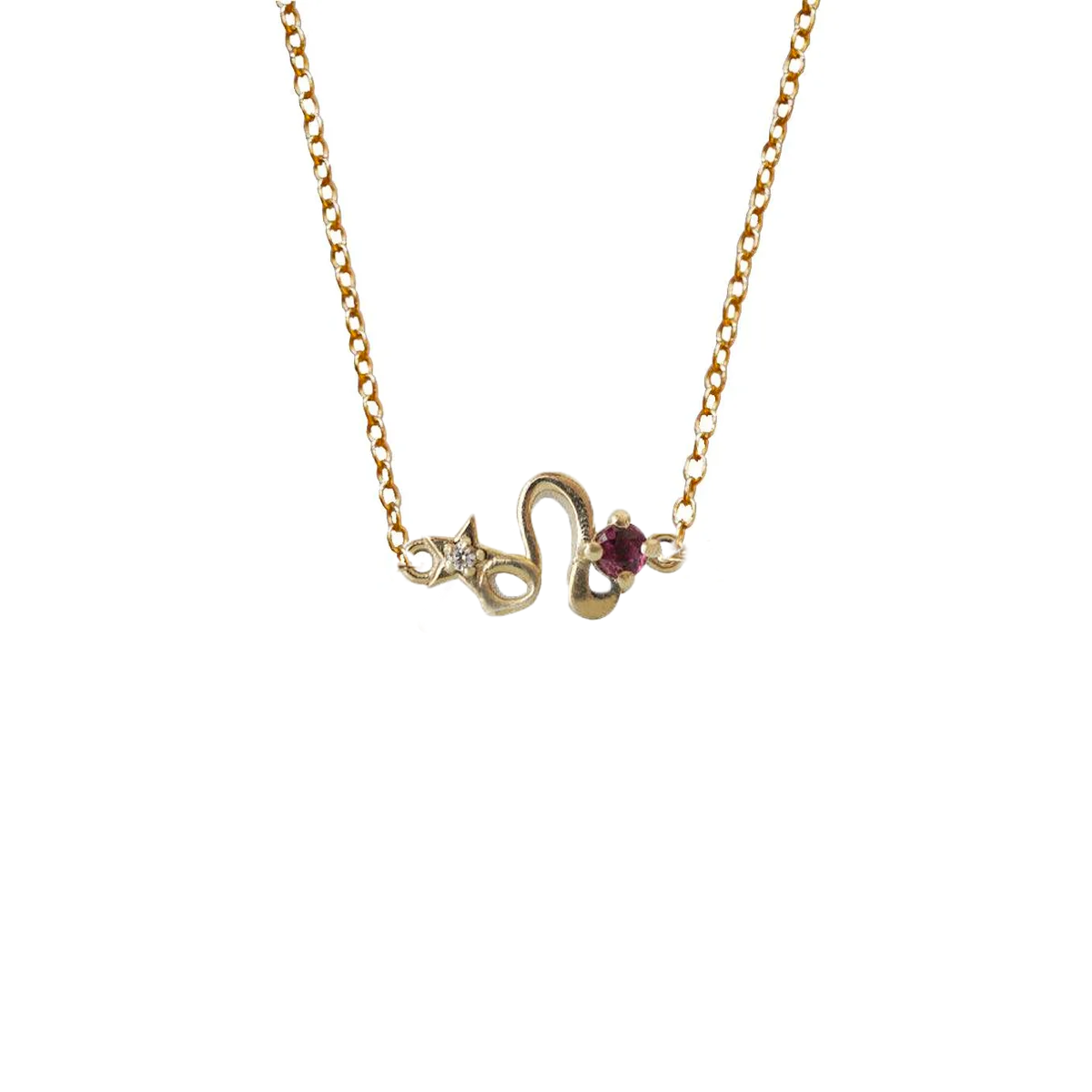 14K Leo Horoscope Birthstone Necklace (Ruby + Peridot)