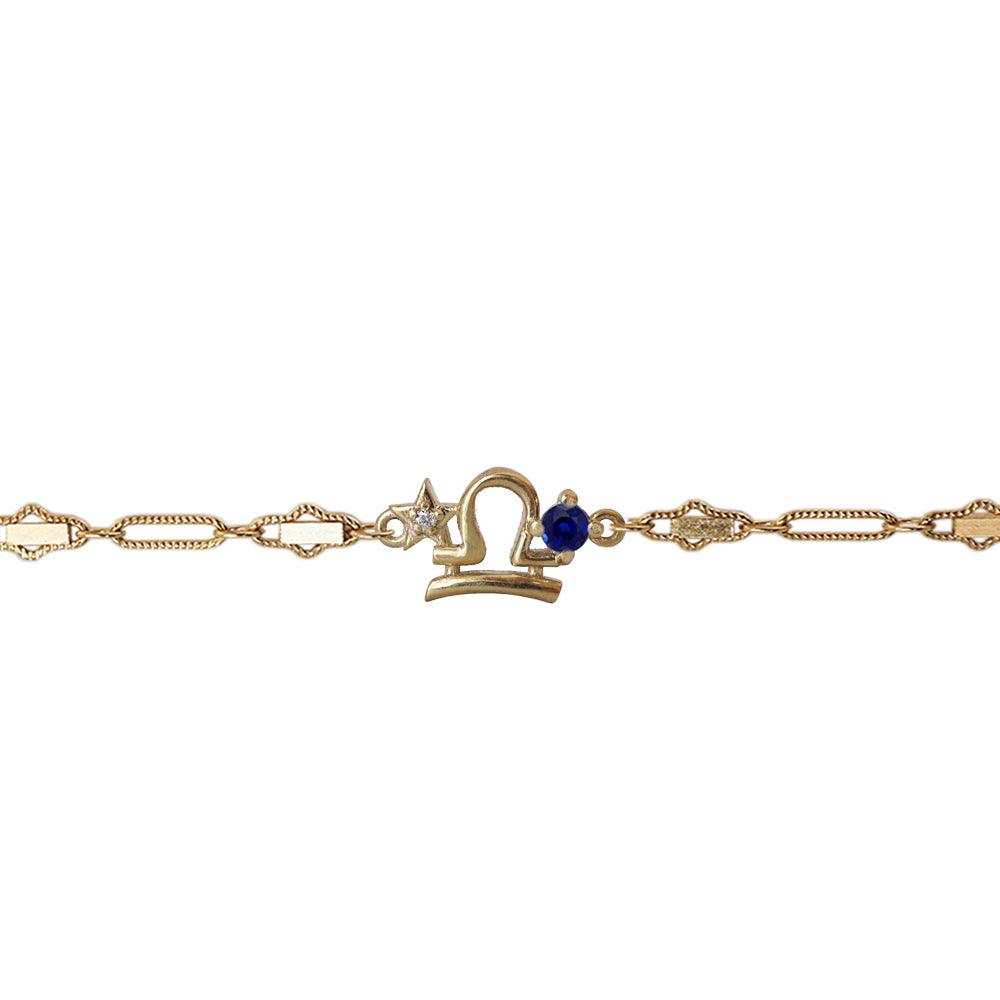 14K Libra Horoscope Birthstone Bracelet (Sapphire + Opal) - Tippy Taste Jewelry