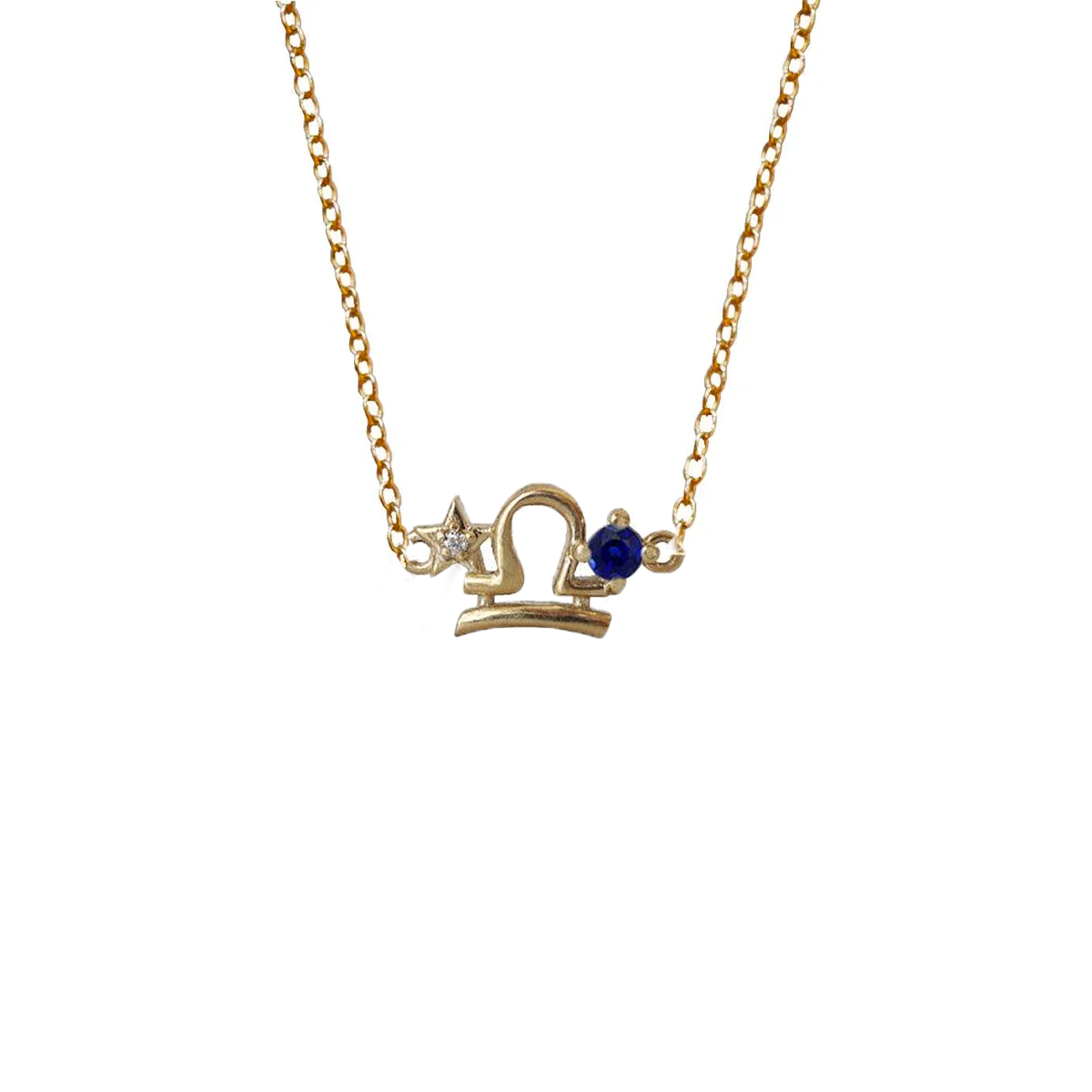 14K Libra Horoscope Birthstone Necklace (Sapphire + Opal)