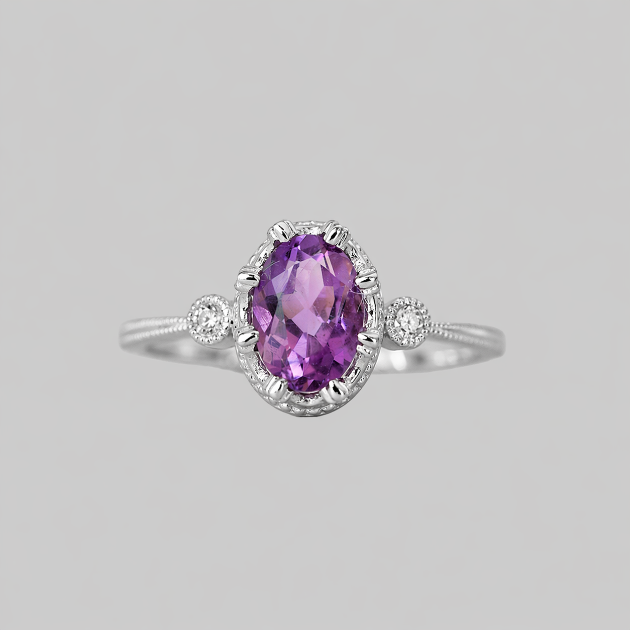 Lilac Oval Amethyst Ring in Sterling Silver