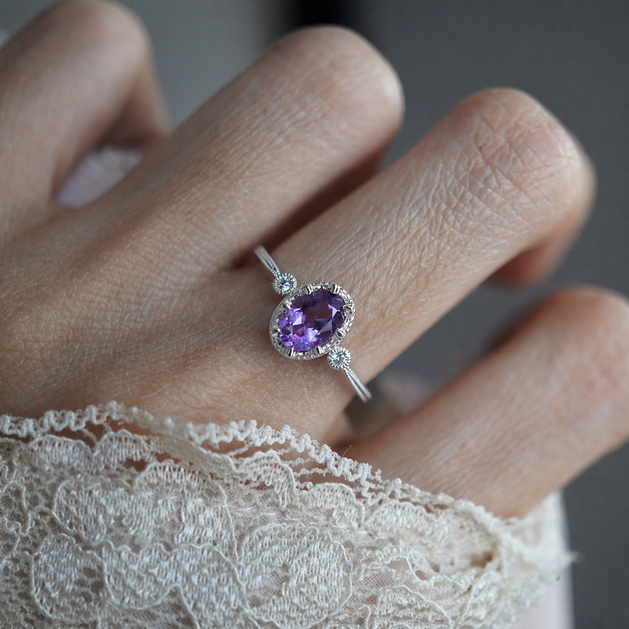 Lilac Oval Amethyst Ring in Sterling Silver