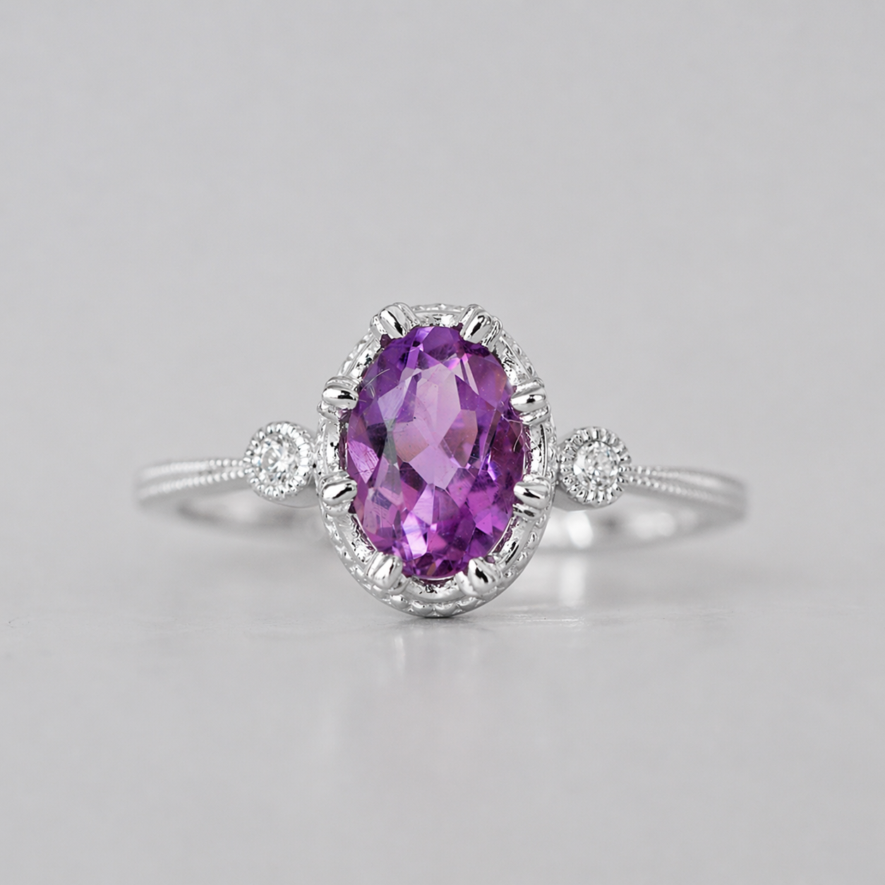 Lilac Oval Amethyst Ring in Sterling Silver