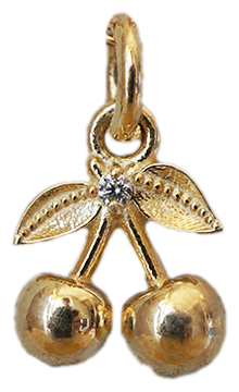 Cherry on Top solid gold double cherry charm with a natural diamond, cut out