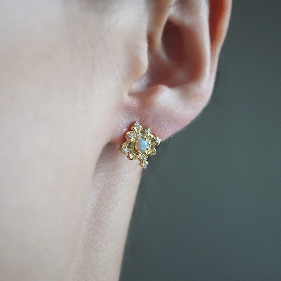 Lunaria Opal Studs in 14K and 18K Gold