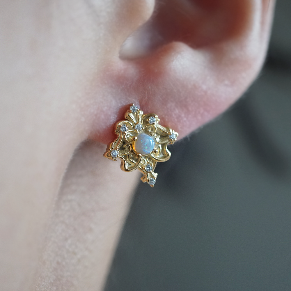 Lunaria Opal Studs in 14K and 18K Gold