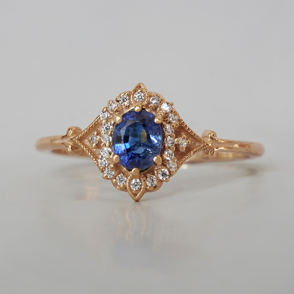 Blue Sapphire Silent Lyric Ring in 14K and 18K Gold