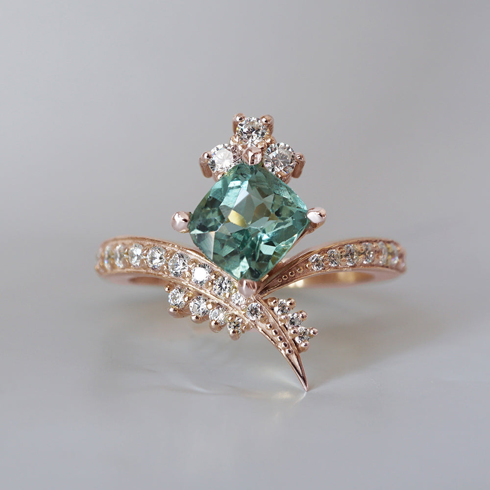 One Of A Kind: Manhattan Seafoam Tourmaline Diamond Ring in 14K and 18K Gold