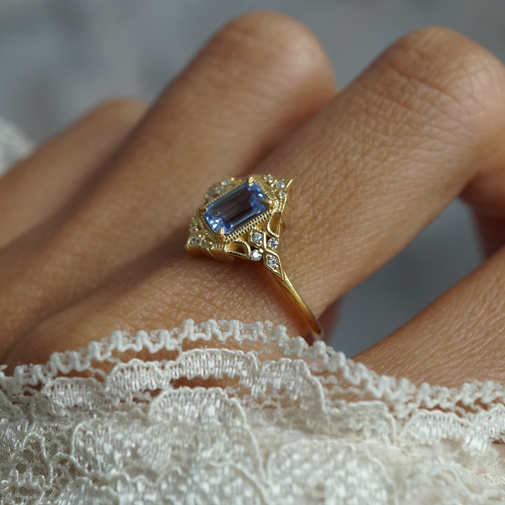 One Of A Kind: Blue Sapphire Marigold Diamond Ring in 14K and 18K Gold