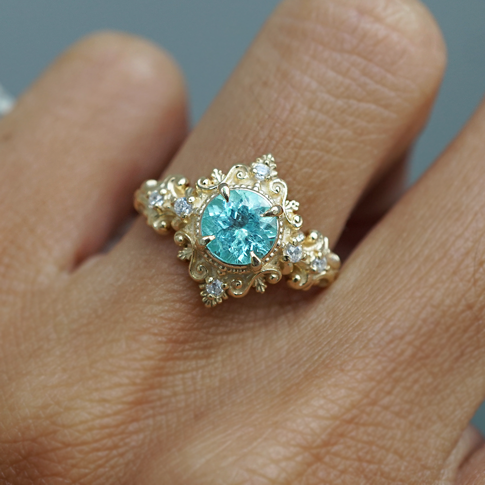 One Of A Kind: Meridian Reef Paraiba Tourmaline Diamond Ring in 14K and 18K Gold