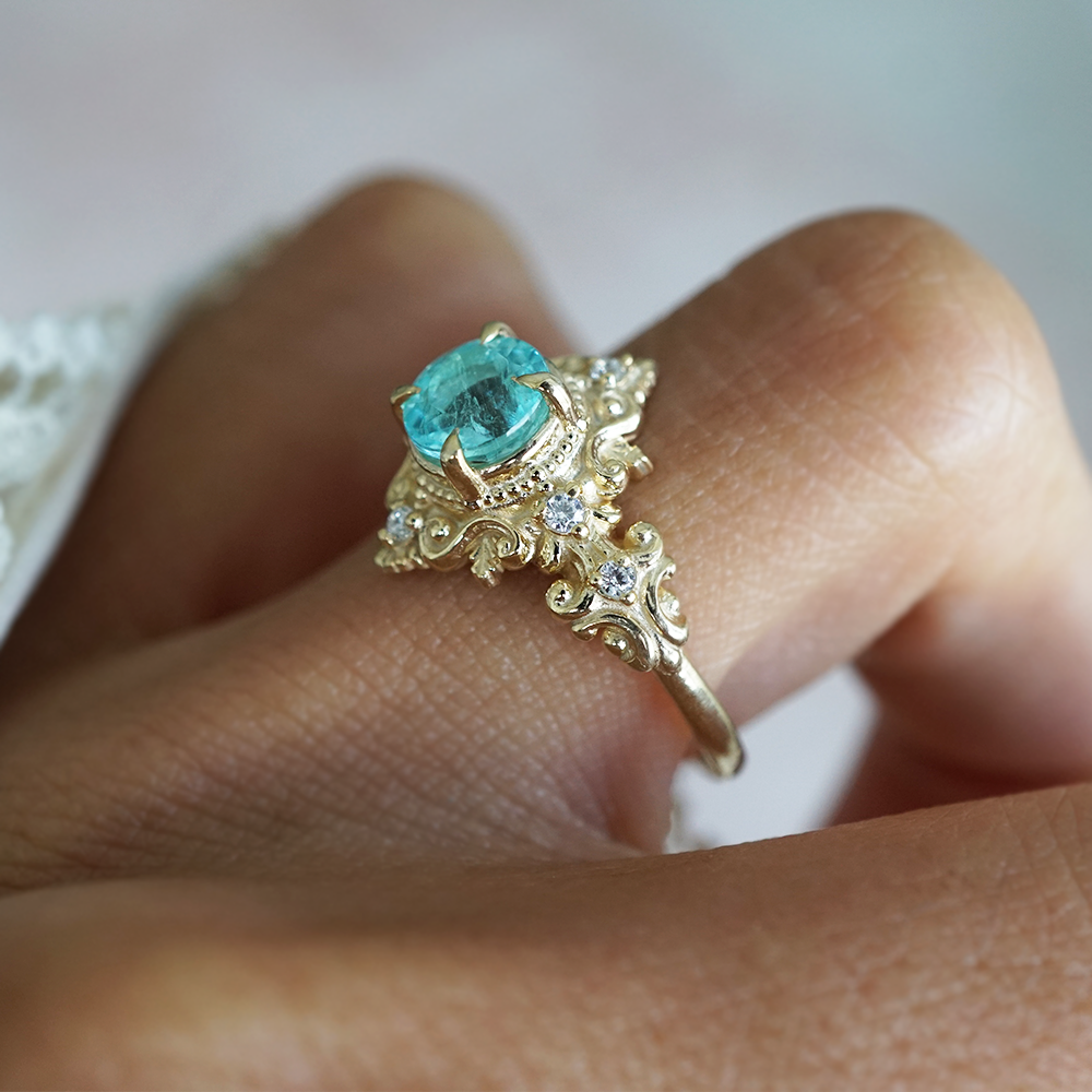 One Of A Kind: Meridian Reef Paraiba Tourmaline Diamond Ring in 14K and 18K Gold