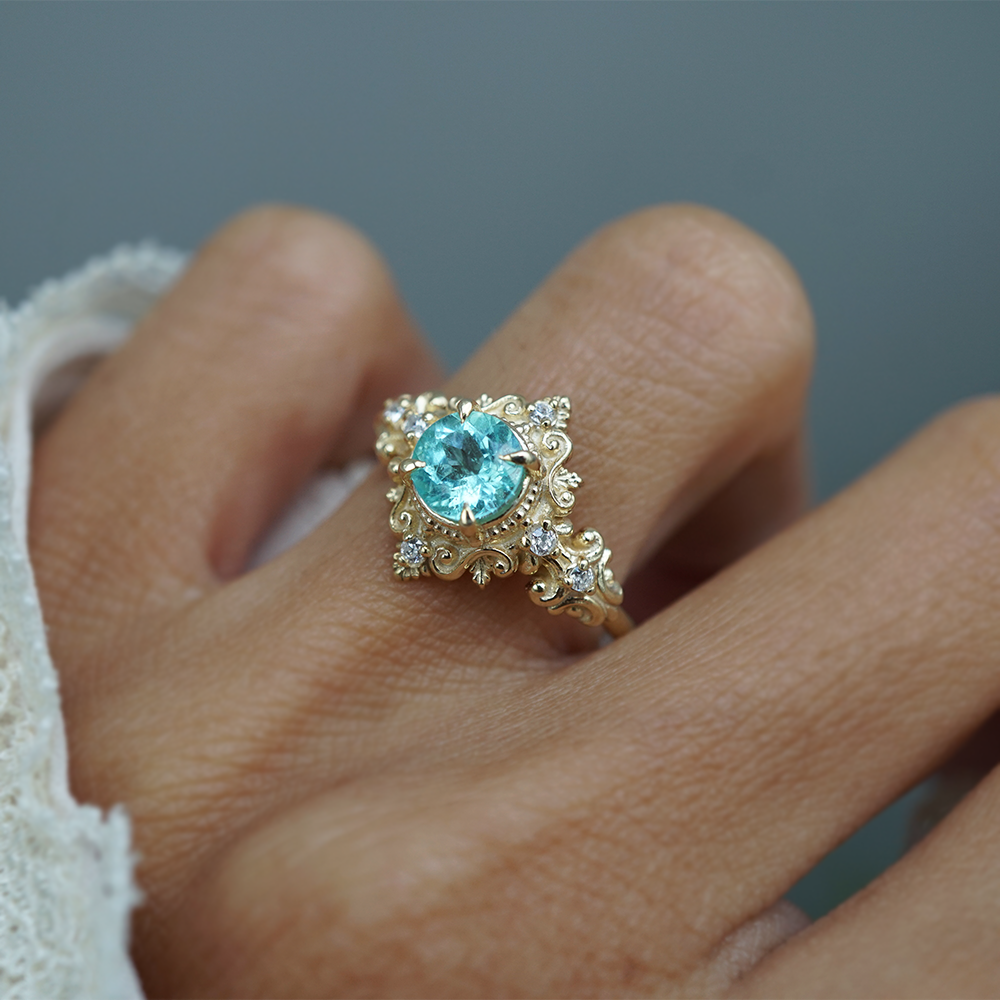 One Of A Kind: Meridian Reef Paraiba Tourmaline Diamond Ring in 14K and 18K Gold