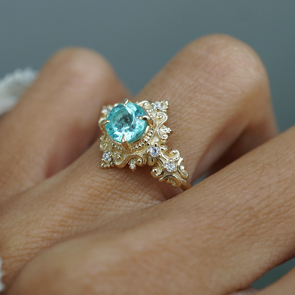 One Of A Kind: Meridian Reef Paraiba Tourmaline Diamond Ring in 14K and 18K Gold