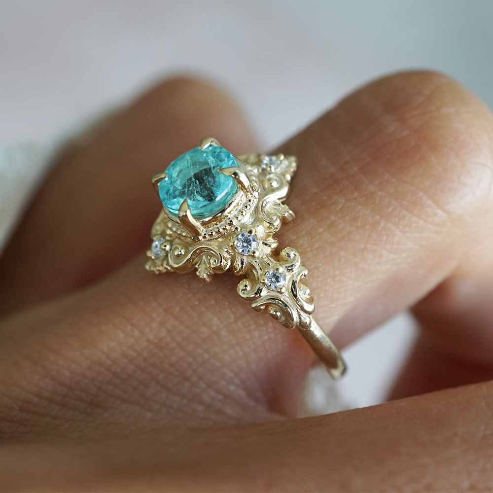 One Of A Kind: Meridian Reef Paraiba Tourmaline Diamond Ring in 14K and 18K Gold