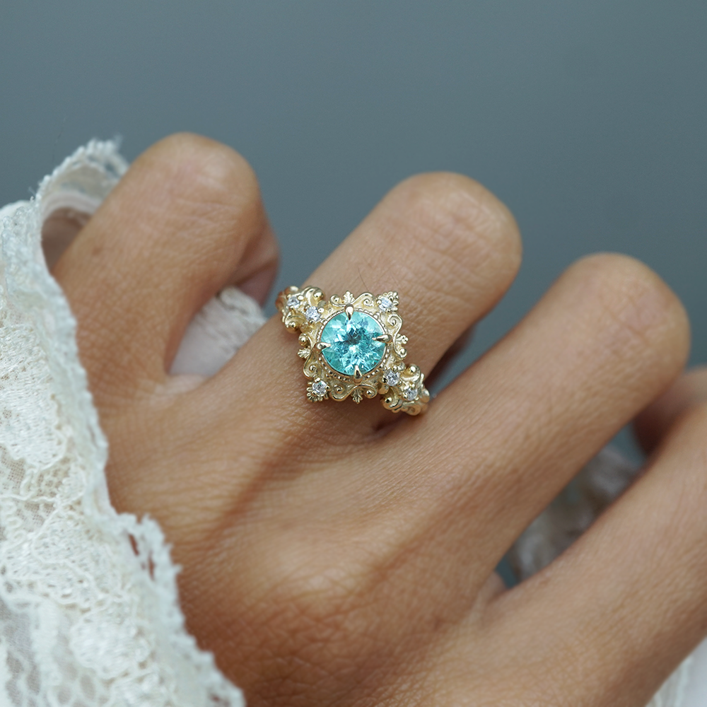 One Of A Kind: Meridian Reef Paraiba Tourmaline Diamond Ring in 14K and 18K Gold