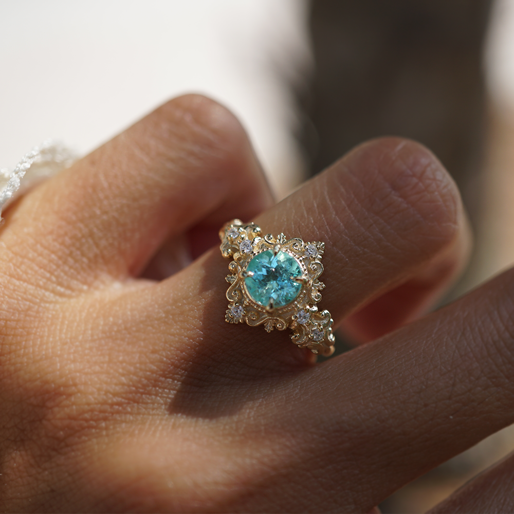 One Of A Kind: Meridian Reef Paraiba Tourmaline Diamond Ring in 14K and 18K Gold