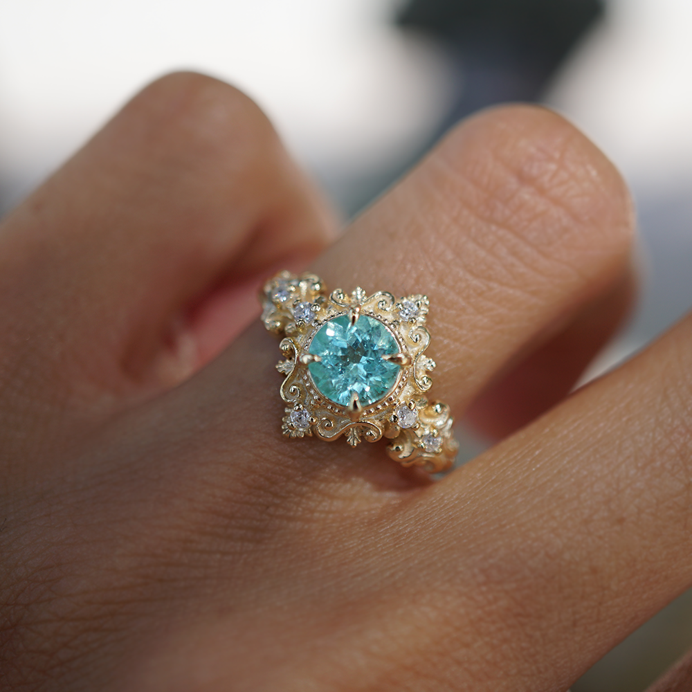 One Of A Kind: Meridian Reef Paraiba Tourmaline Diamond Ring in 14K and 18K Gold