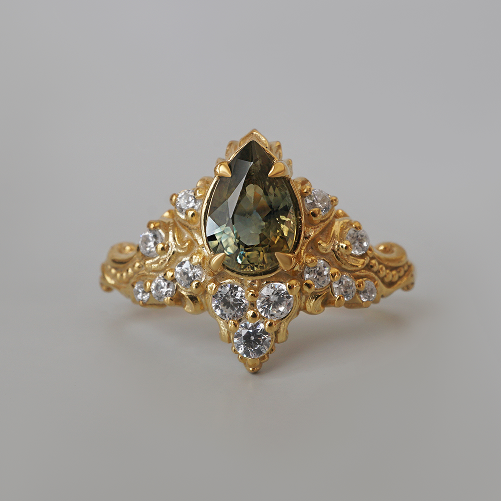 One Of A Kind: Midnight In Arles Bicolor Sapphire Ring in 14K and 18K Gold