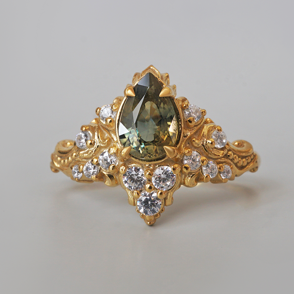One Of A Kind: Midnight In Arles Bicolor Sapphire Ring in 14K and 18K Gold