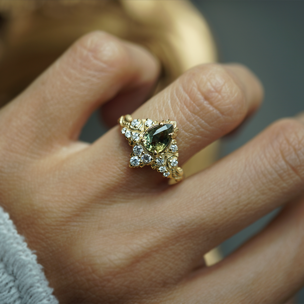 One Of A Kind: Midnight In Arles Bicolor Sapphire Ring in 14K and 18K Gold