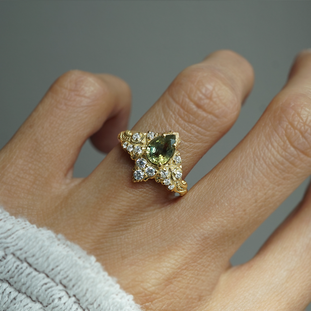 One Of A Kind: Midnight In Arles Bicolor Sapphire Ring in 14K and 18K Gold