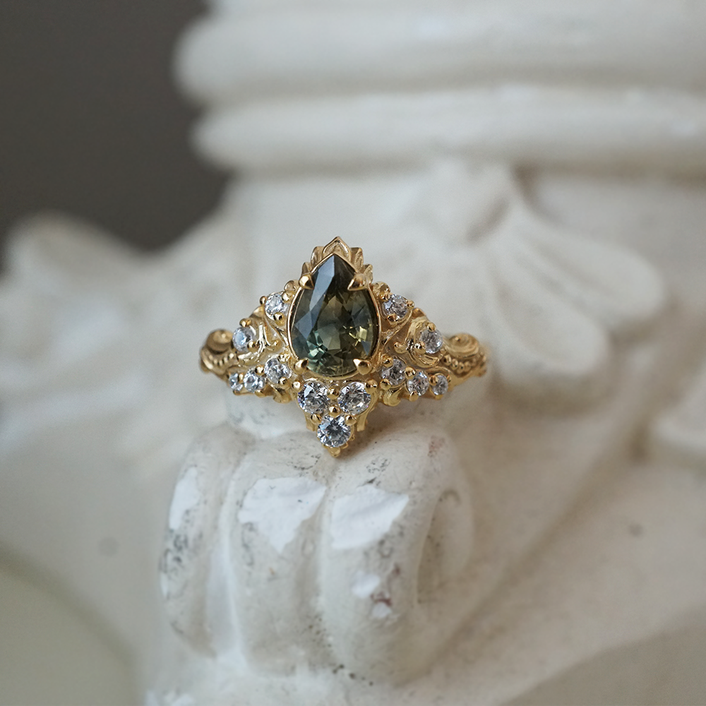 One Of A Kind: Midnight In Arles Bicolor Sapphire Ring in 14K and 18K Gold
