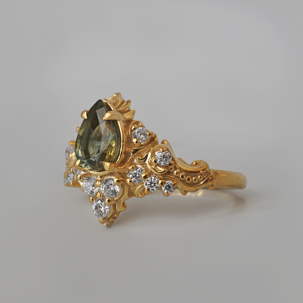 One Of A Kind: Midnight In Arles Bicolor Sapphire Ring in 14K and 18K Gold