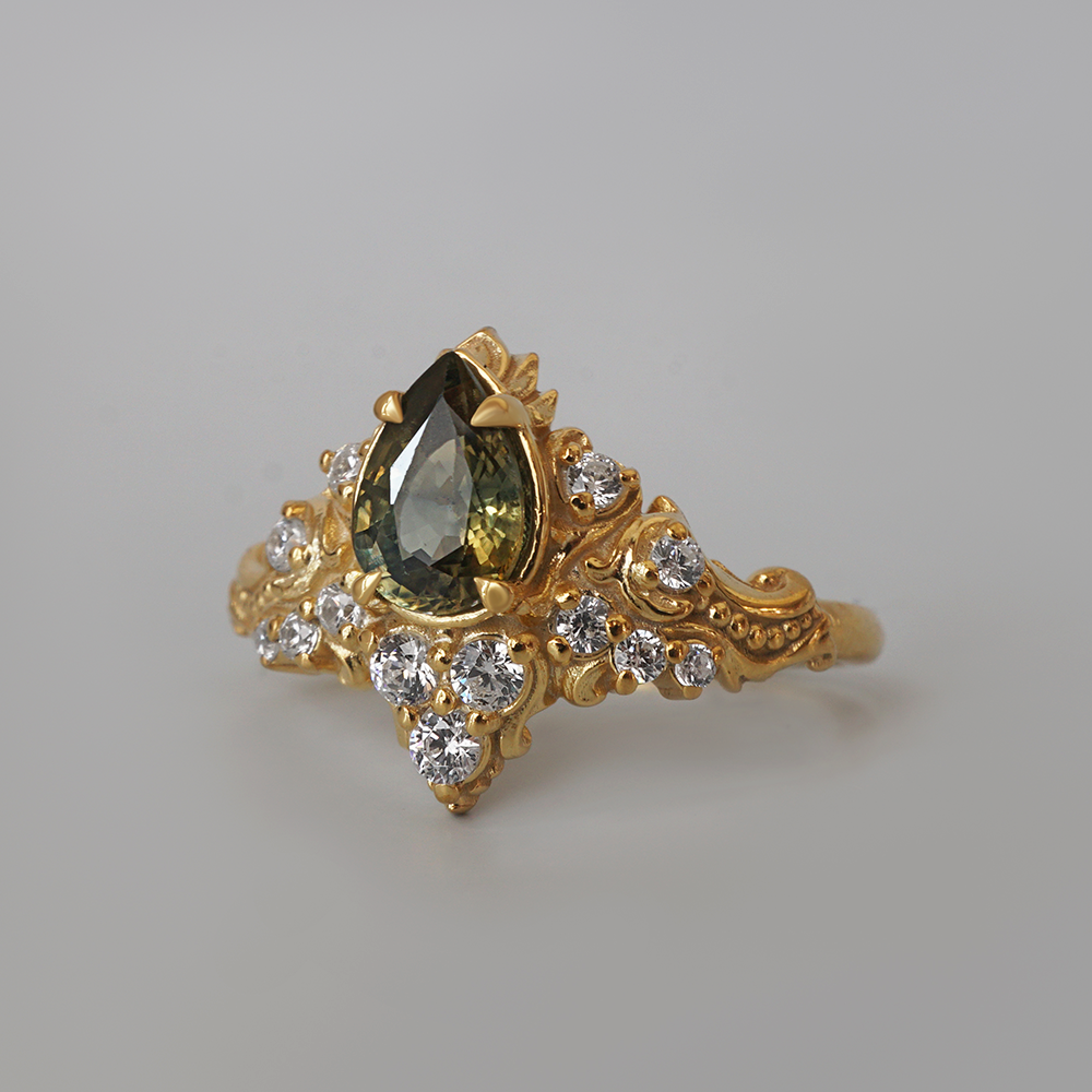 One Of A Kind: Midnight In Arles Bicolor Sapphire Ring in 14K and 18K Gold