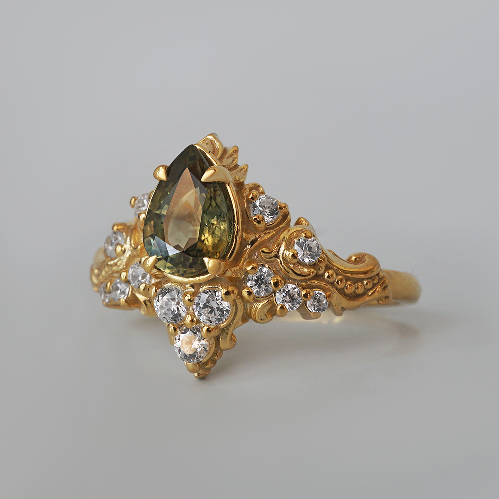 One Of A Kind: Midnight In Arles Bicolor Sapphire Ring in 14K and 18K Gold