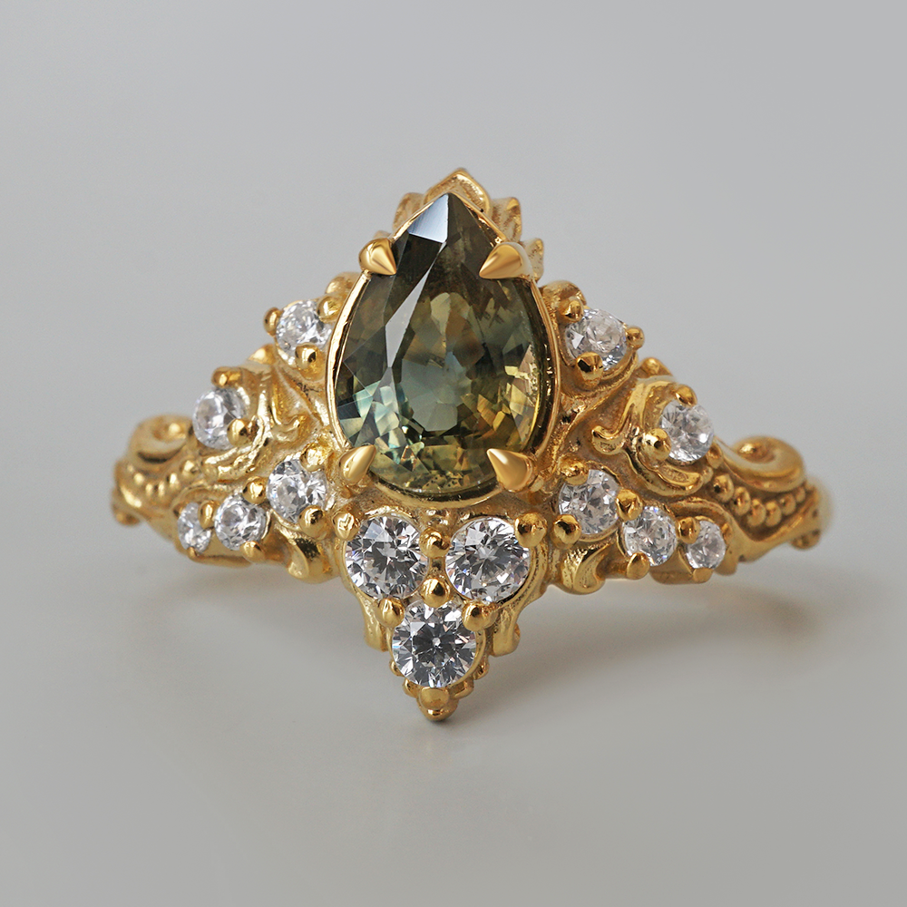 One Of A Kind: Midnight In Arles Bicolor Sapphire Ring in 14K and 18K Gold