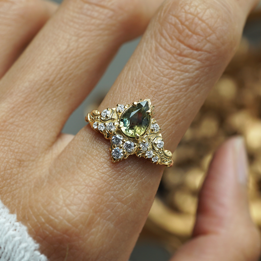 One Of A Kind: Midnight In Arles Bicolor Sapphire Ring in 14K and 18K Gold