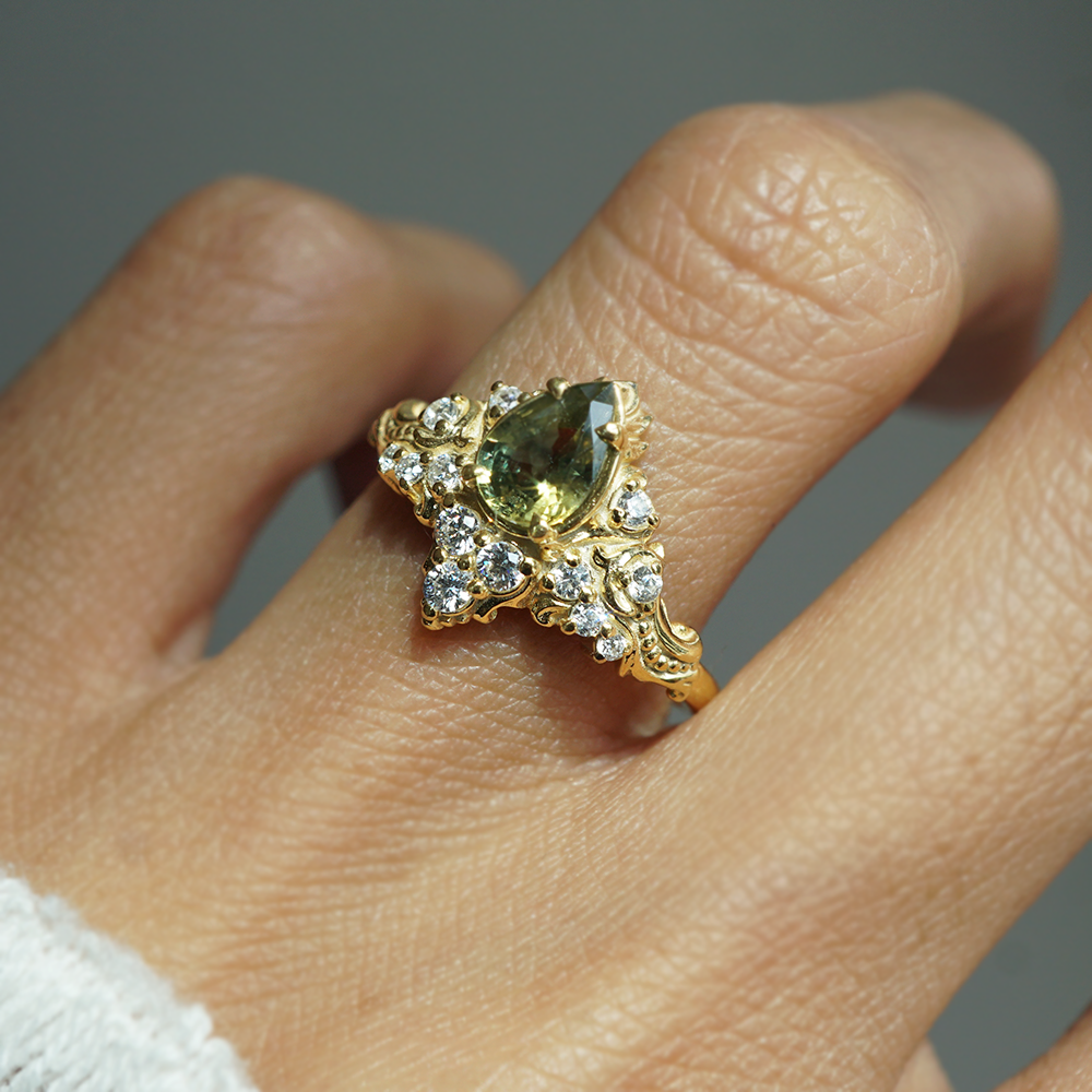 One Of A Kind: Midnight In Arles Bicolor Sapphire Ring in 14K and 18K Gold